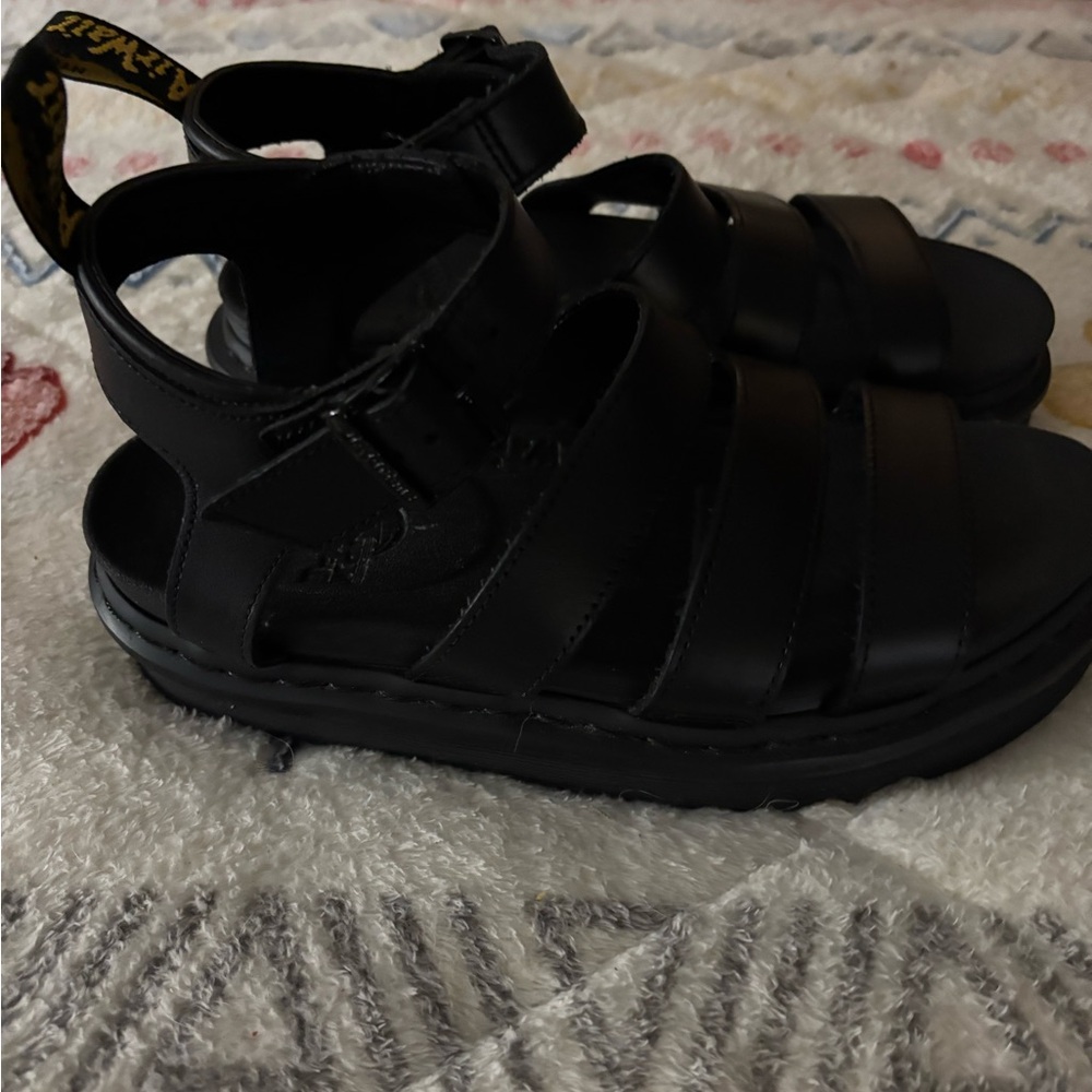 DOC MARTENS DUO Black and White Strappy Platform Sandals - Picture 4 of 7
